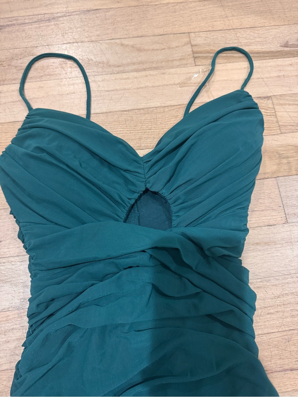 Windsor Teal Ruched Spaghetti Strap Mini Dress - Picture 2 of 4
